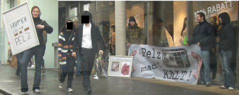 Hupen gegen Pelz! Eine Protestaktion in Metzingen.